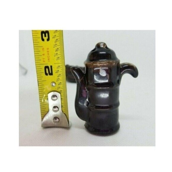 Vintage Teapot TWO SALT Shakers Tea Pots Brown Coffee Kettles VTG 2 Mid Century - Picture 10 of 15